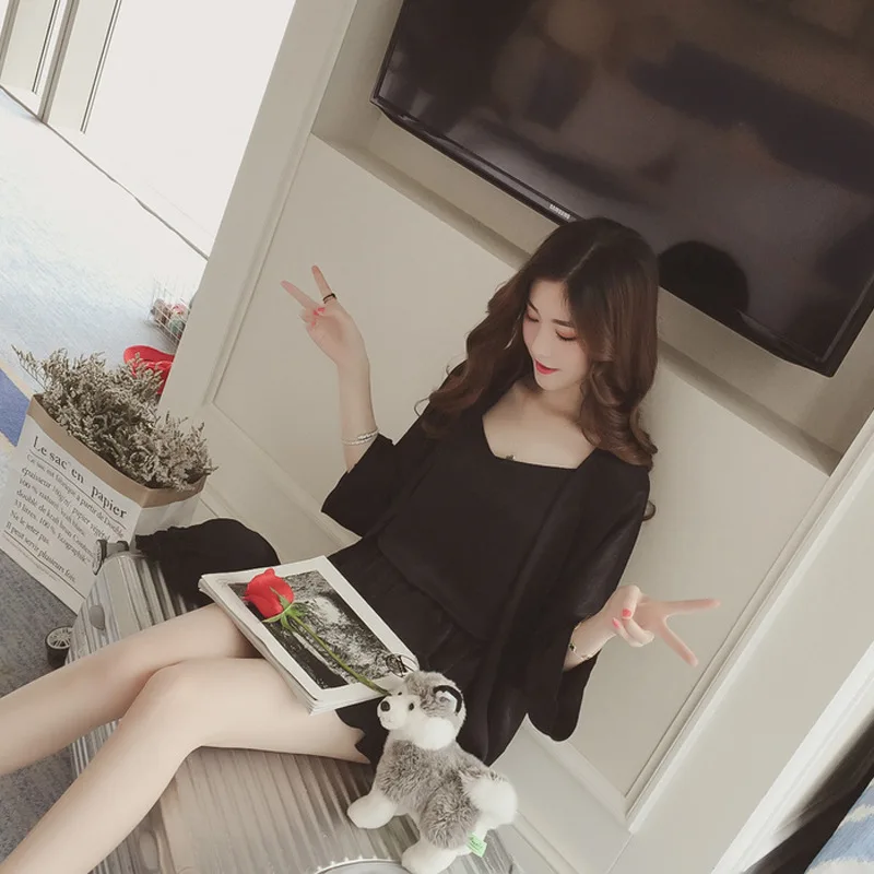 Women Pajamas Set New Sexy silk suspender shorts in sleeve  Sleepwear Casual Homewear Female plus size Pyjamas 4-piece set