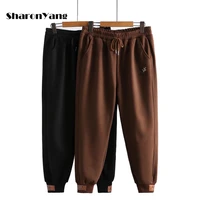 large size winter pants women high waist thicken drawstring sweatpants velvet warm brown sport pants woman loose