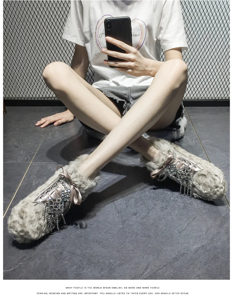 安い ラインストーン付きチェーンリボン,暖かいつま先と柔らかい靴を保ちます,冬,2021