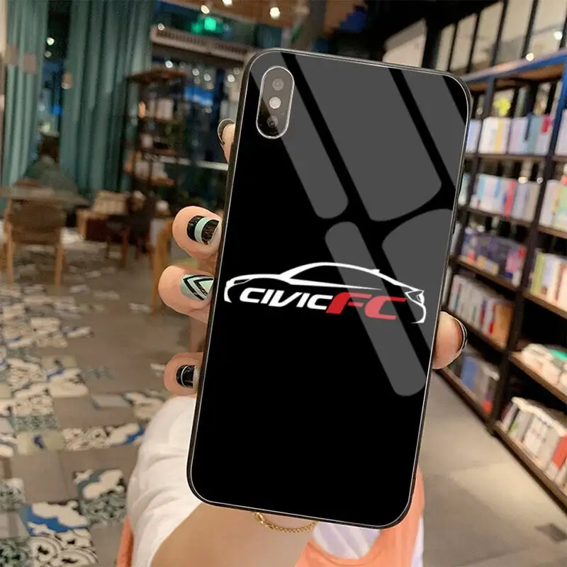 

HPCHCJHM Cool honda car Soft black Phone Case Tempered Glass For iPhone 11 Pro XR XS MAX 8 X 7 6S 6 Plus SE 2020 case