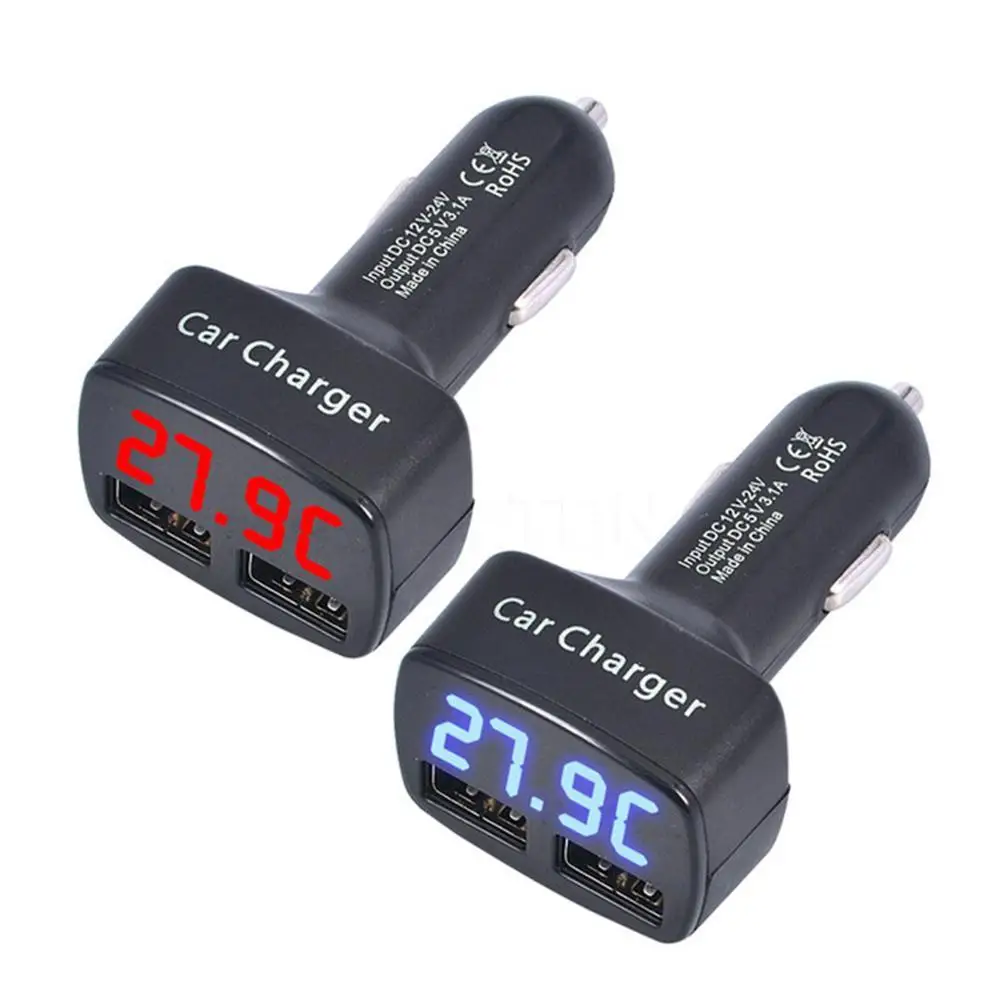 4 в 1 двойной USB Автомобильное быстрое зарядное устройство DC 5 В 3.1A Универсальное напряжение/температура/измеритель тока адаптер тестера цифровой светодиодный дисплей r20