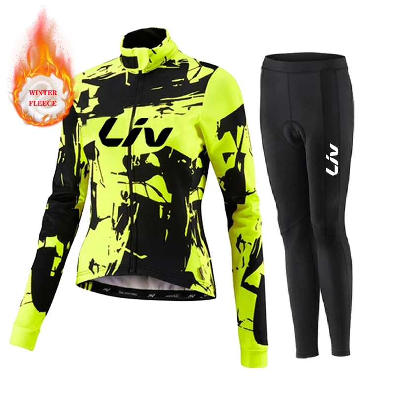 

Женский зимний комплект из Джерси для велоспорта, одежда для шоссейного велосипеда LIV, теплый флисовый комплект, женская одежда для велоспо...