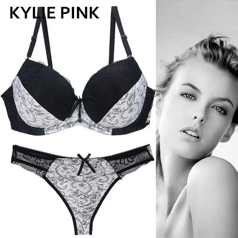 KYLIE розовый брендовый женский бюстгальтер и трусики, комплекты нижнего белья, сексуальные кружевные бюстгальтеры размера плюс, комплект нижнего белья Пуш Ап, женские бюстгальтеры