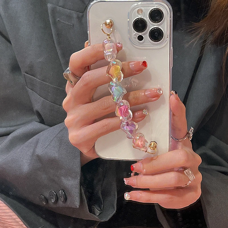 

Korea Cute Love heart Bracelet wrist chain case for iphone 12 Pro Max MiNi 11 XR X XS 7 8 plus 6S SE 2020 Clear soft back Cover