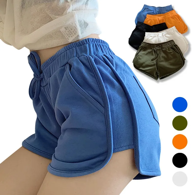 

Shorts Women High Waist 2021 Cycling Pants Baggy Sports Gym Candy Color Skinny Casual Solid Color Women Casual Slim Shorts