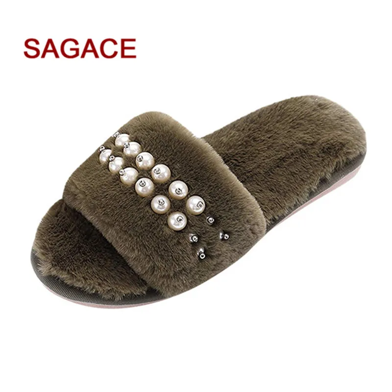 Женские тапочки мягкие туфли на танкетке с круглым носком Уличные жемчугом