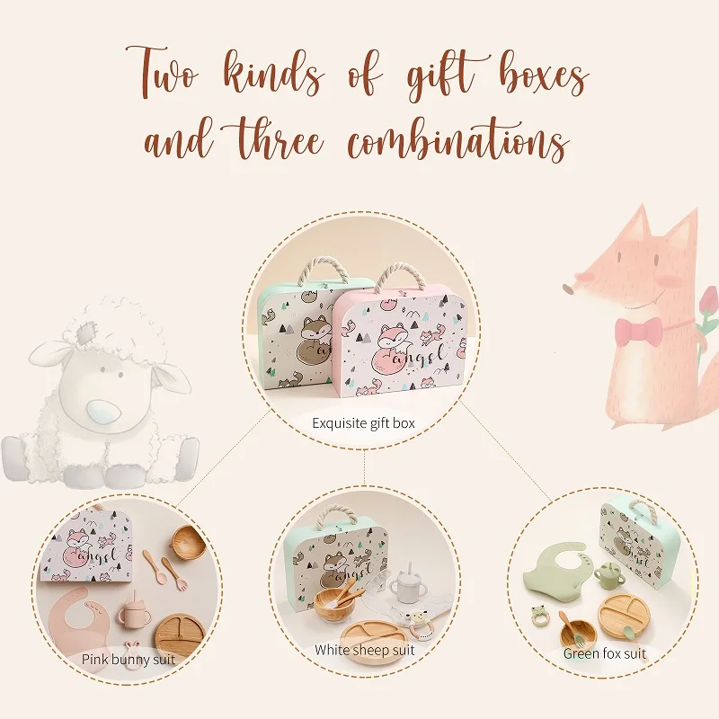 

Baby Feeding Tableware Wooden 7Pcs/Set with New Gift Box BPA Free Food Grade Material More Choices Only For Your Baby's Health