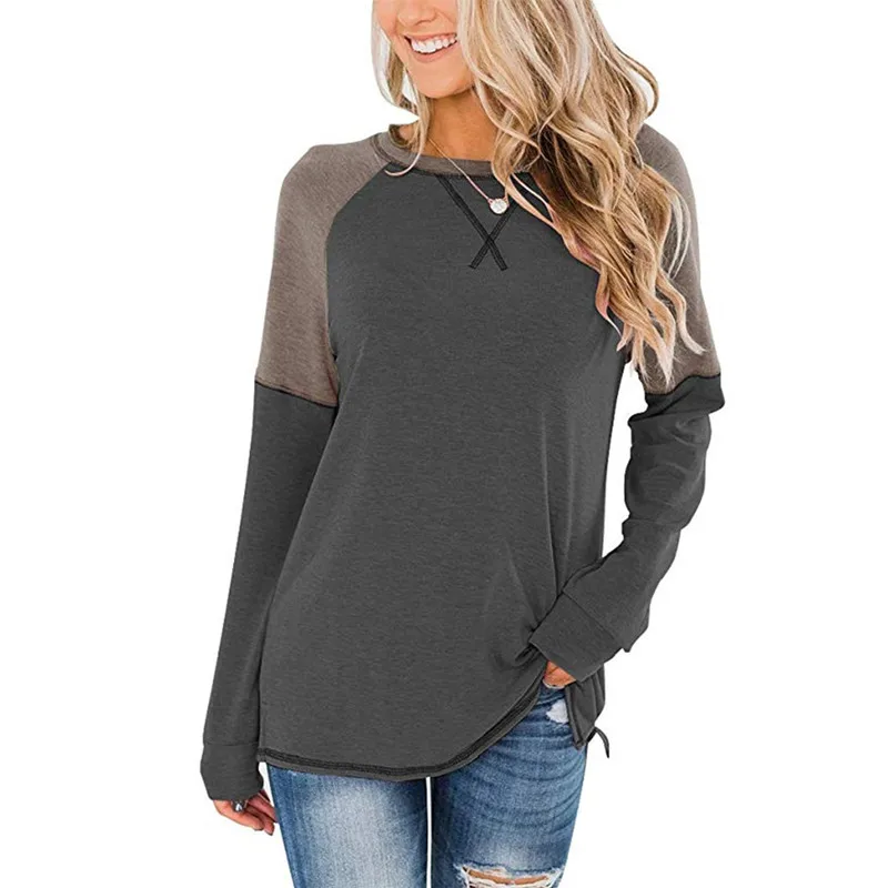 Размера плюс из кусков женский футболка с длинными рукавами и 2XL Свободная