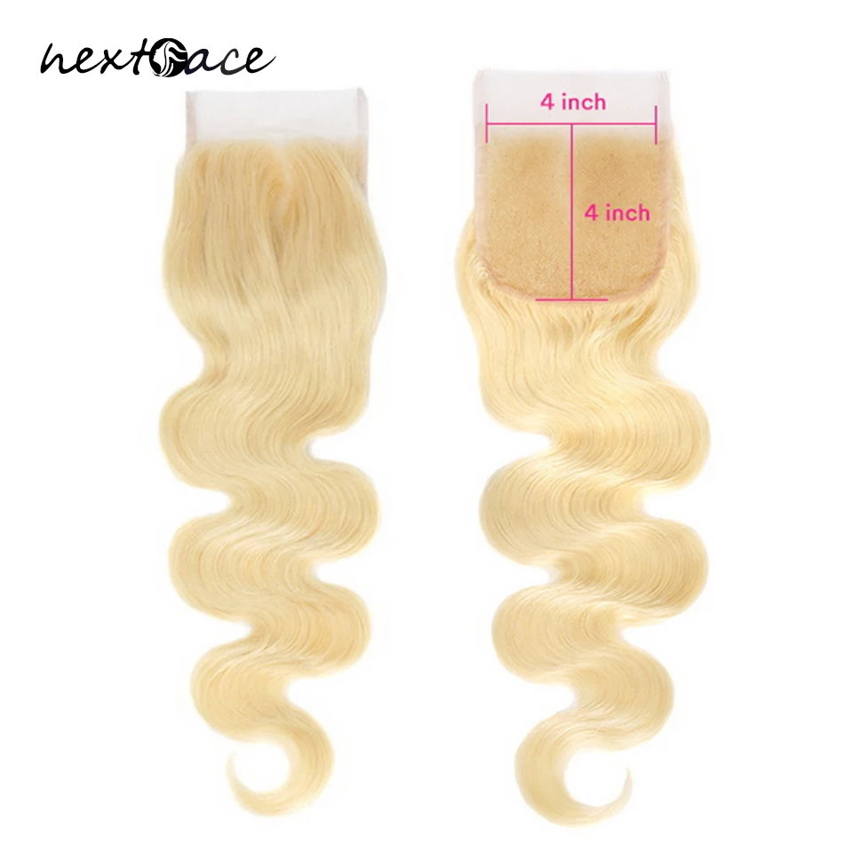 

10A Blonde Human Remy Hair 613 Transparent Body Wave Straight Free Part 4X4 Lace Closure