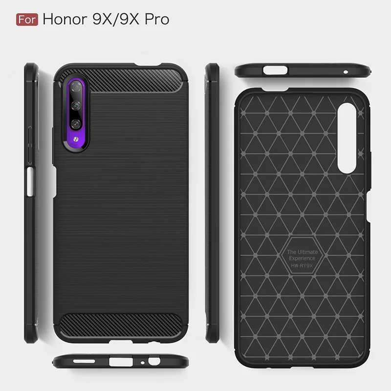 For Huawei Honor 9x Pro Case Carbon Fiber Shockproof TPU Back Cover for Phone Cases Silicone | Мобильные телефоны и