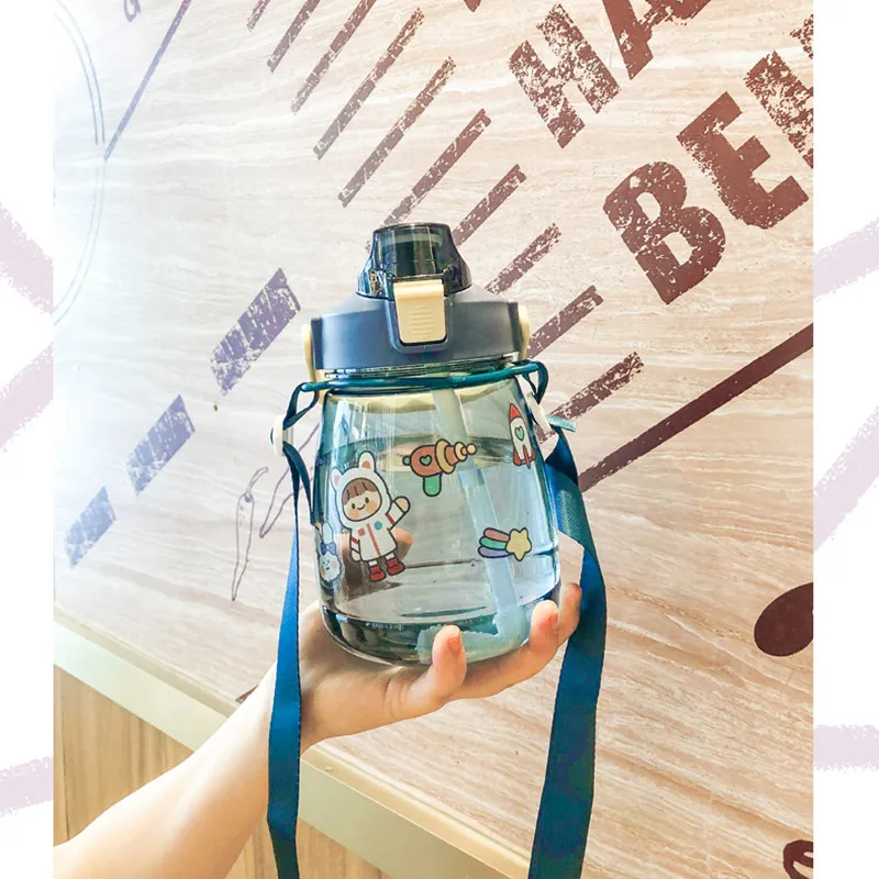 

New high capacity cute plastic water bottle with straw strap Portable travel tumbler for girls child kawaii cup drinks mugs