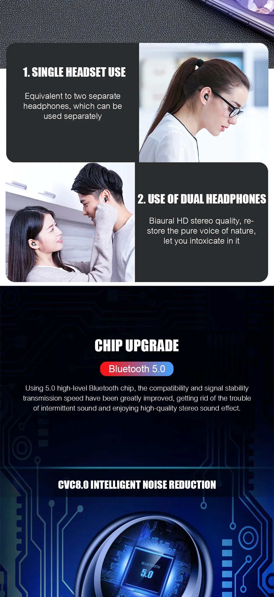VOULAO Bluetooth 5,0, беспроводные наушники, спортивные наушники с громкой связью, 9D, стерео, водонепроницаемая гарнитура с внешним аккумулятором 4000 мАч