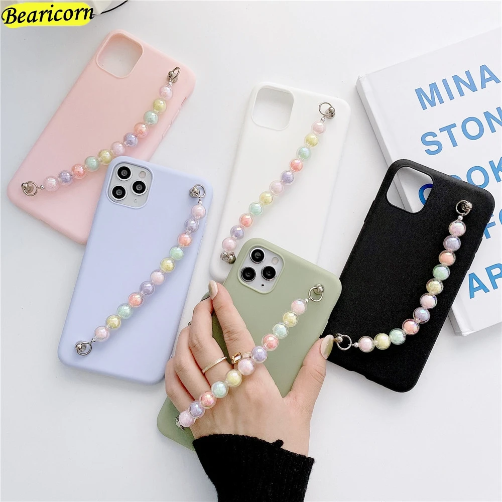 

Wrist Chian Strap Phone Case For Huawei Honor 8A Prime 7X 8X 9A 9C 10i 20i 20s 30i 30S 10X 9X Lite Nova 5t Pearl bracelet Cover