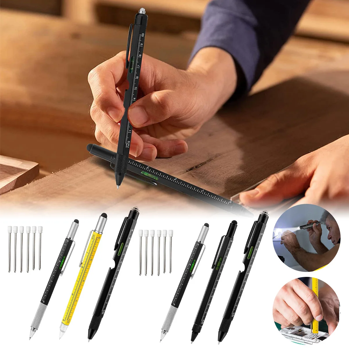 

Многофункциональный Все в 1 Карманный точный мини-инструмент с линейкой Уровень Крест плоская головка ремонт ручные инструменты набор ручк...