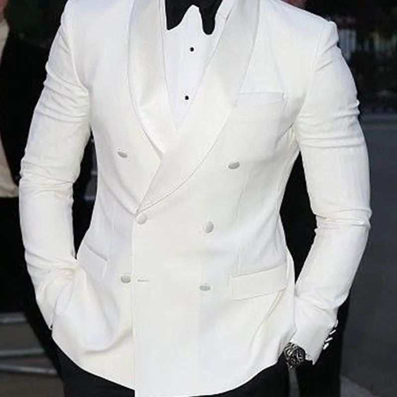 Белый Slim Fit Мужские костюмы с двубортный для свадьбы смокинг жениха 2 шт.