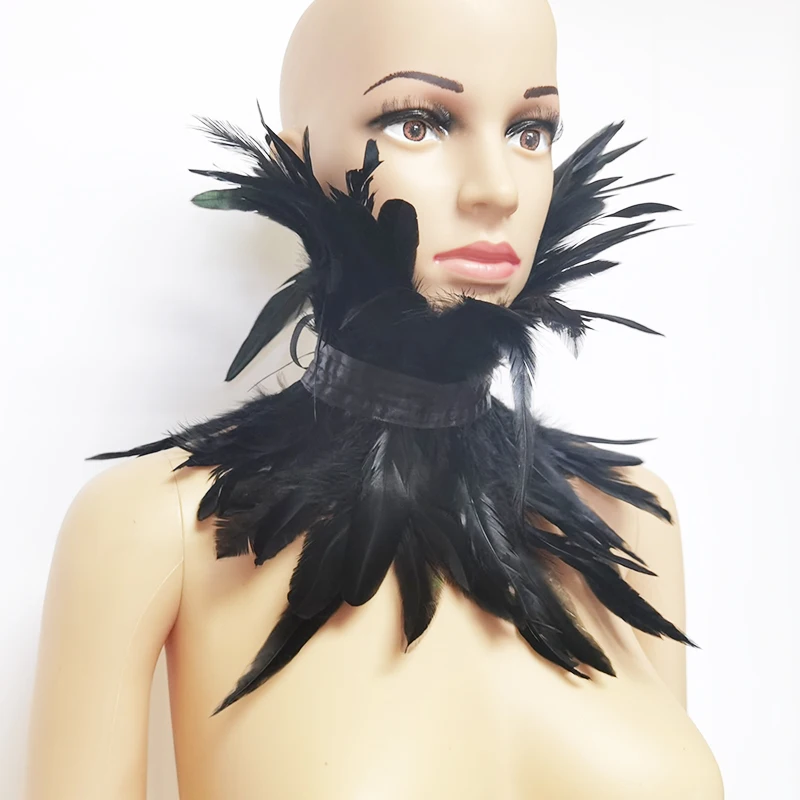 Готический воротник с искусственными перьями викторианский натуральными