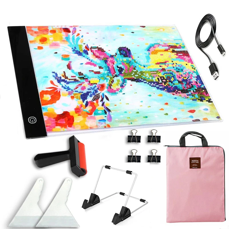 

Storage bag LED cushion kit A4 size three-level dimmable LED light cushion eye protection easier, suitable for diamond painting