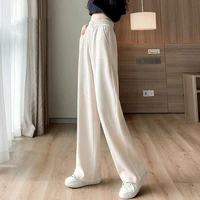 corduroy wide leg pants womens autumn and winter high elastic waist loose vertical casual straight striped sweater long trousers