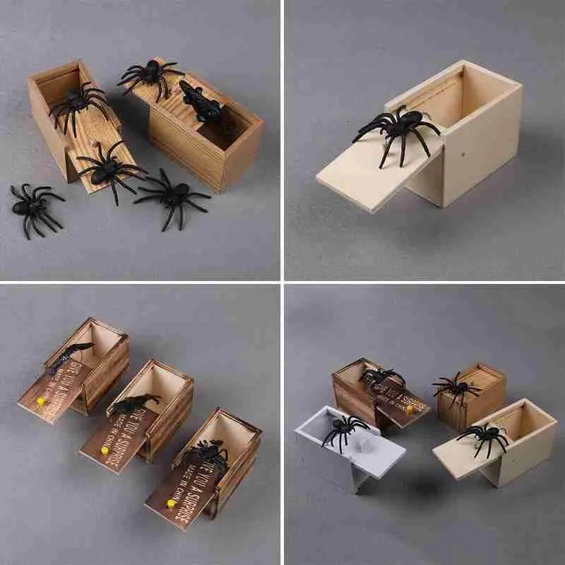 

Wooden Spider Box Trick Toys Funny Spider Scarebox Whole Person Scare Toy Wooden Spider Scare Box Prank Toy Kids Halloween Gifts