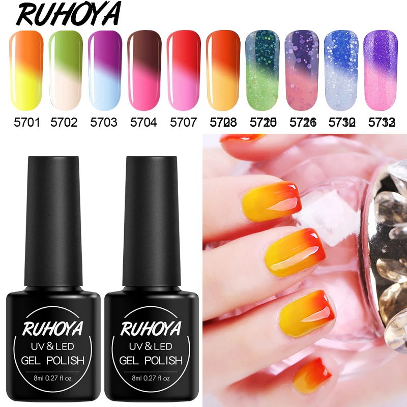 Ruhoya температурный цветной лак УФ гель для дизайна ногтей Лаки сахарные краски