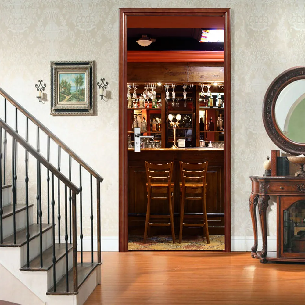 

Pub Retro Home Decoration Door Stickers Bedroom Living Room Decoration Door Decals Wall Art Waterproof Two Pieces Set Tavern