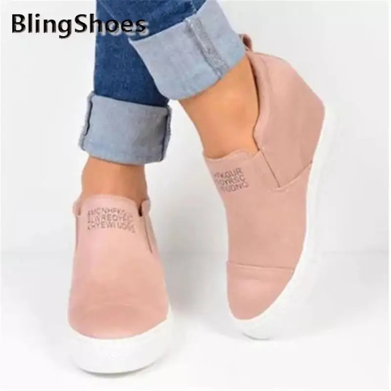 

Sneakers Women Wedges Shoes Internal Increase Loafers Round Toe Women Casual Plus Size Slip-on Denim Wedge Heel New Wedges Shoes