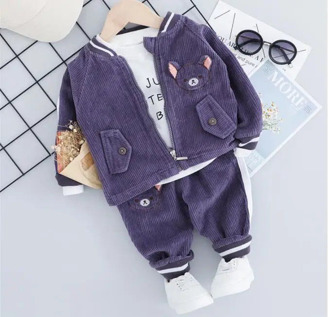 3 шт./компл. Детская футболка и штаны с мультяшным медведем|Комплекты одежды для