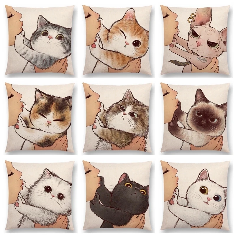 

Наволочки для подушек с изображением животных, милых кошек, Любовный поцелуй, киска, домашний декор, постельное белье с мультяшным рисунком ...