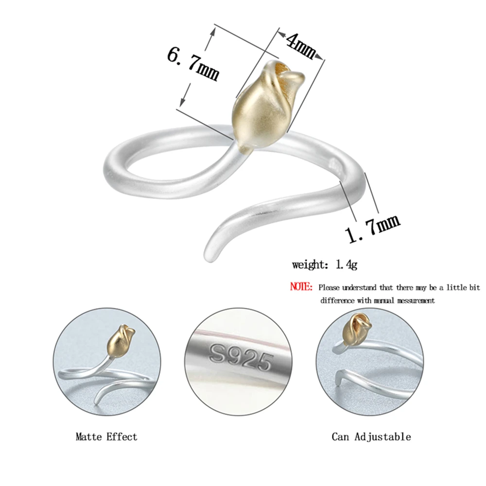 Kinitial Two Tone Rose Garden Flower Ring Resizable Finger Charms Rings For Women Valentine's Day Gift anillo Bijoux Jewelry | Украшения