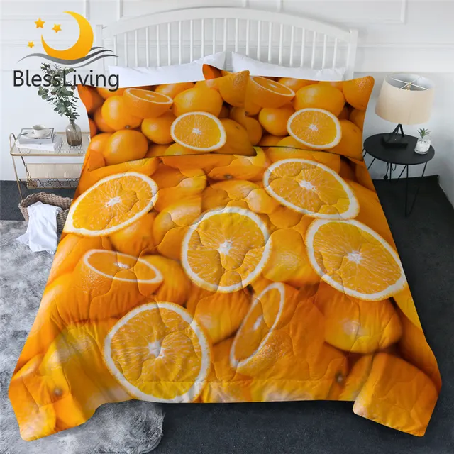 BlessLiving Orange Quilt Sets Healthy Food Summer Comforter 3pcs Sweet Bedding Sliced Closeup Fruits Colcha Verano Queen King 1
