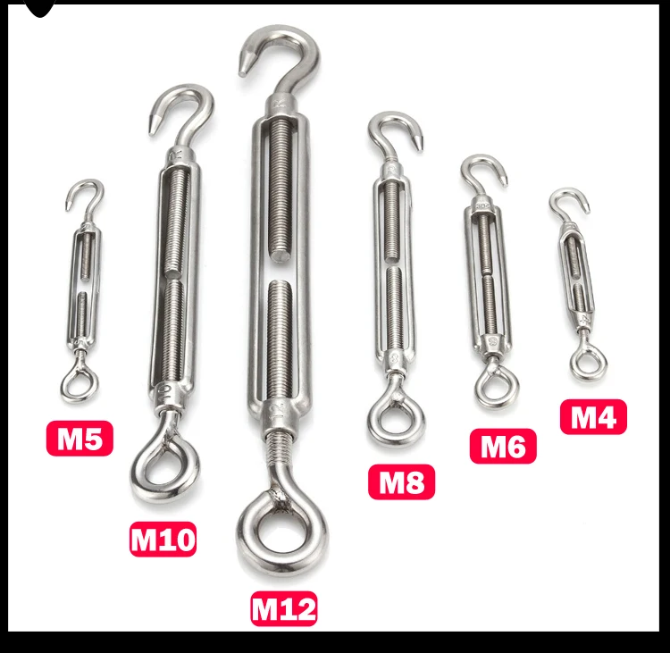 4 шт. M4/M5/M6/M8/M10/M12 крючок для крючков с застежкой из нержавеющей стали 316 регулируемая цепь Такелажный крюк вращается цепь натяжитель троса
