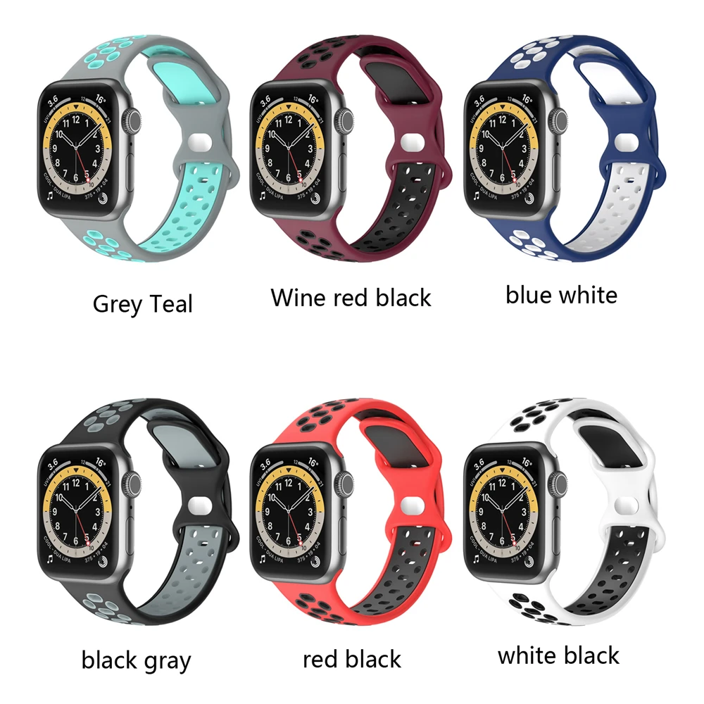 

Sports Bands for Apple Watch Band 44mm 42mm 40mm 38mm Men Women Breathable Soft Silicone strap for iwatch series 6/5/4/3/2/1 SE
