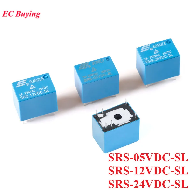2 шт./лот реле постоянного тока 5 В 12 В 24 В 6Pin 3A SRS-05VDC-SL 5VDC SRS-12VDC-SL 12VDC SRS-24VDC-SL 24VDC преобразователь мощности реле