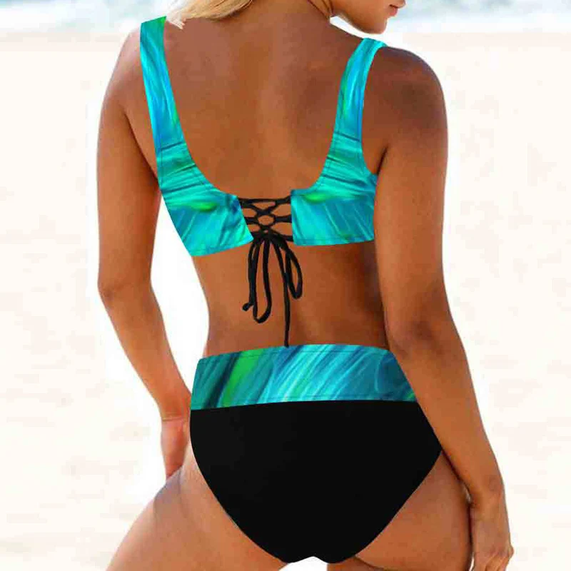 

Bikinis 2020 Rainbow Striped Print Bikini Set Female Push Up High Waist Swimsuit Summer Bandage Beachwear Brazilian Bathing Suit