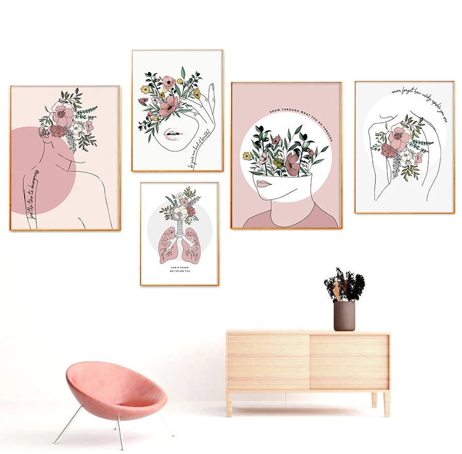 

Modern Flowers Girl Nordic Poster Wall Art Canvas Painting Organ Brain Cuadros Wall Pictures For Living Room Unframed
