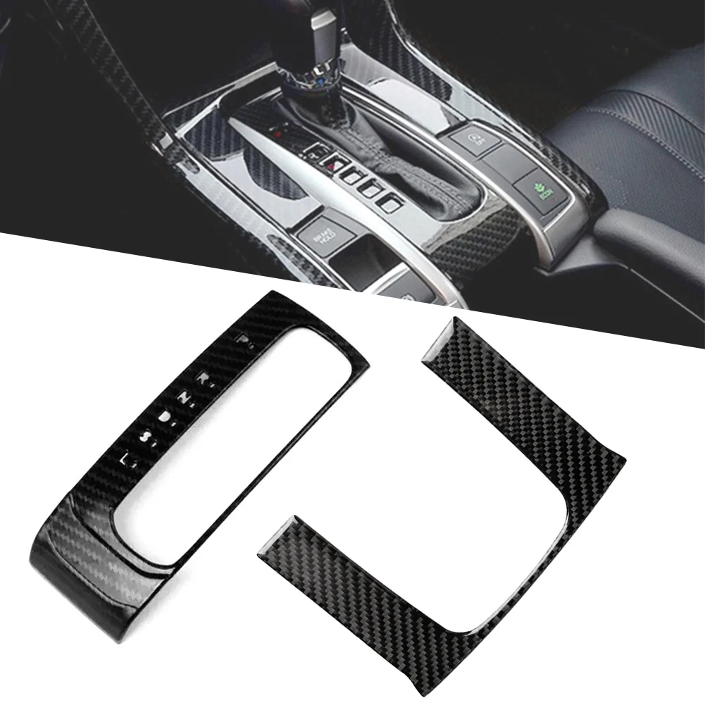 

2Pcs/Set Car Sticker Gear Shift Panel Cover Trim ABS For Honda Civic 10th X 2016 2017 2018 2019 Black Carbon Fiber Styling LHD
