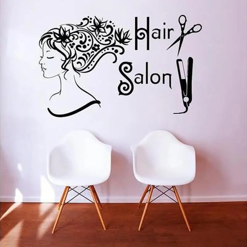 New Women Hair Salon Wall Sticker Adhesive Barber Stickers Home Shop Background Poster Art Decor Wallpaper Mural | Дом и сад