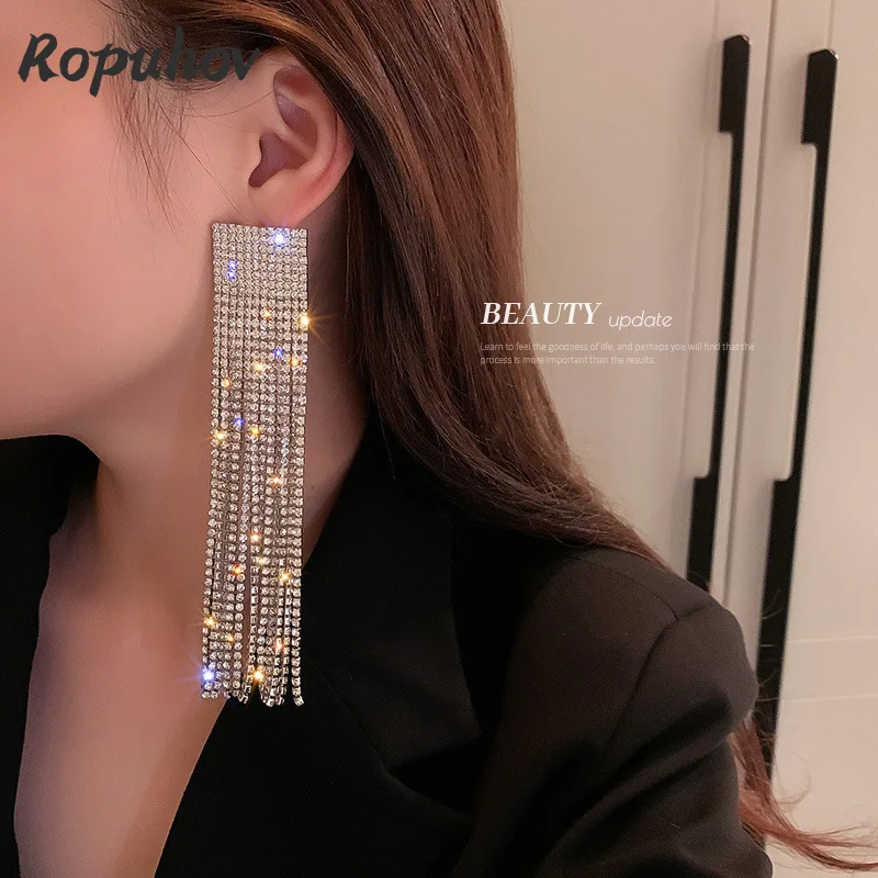 

Новинка 2021, женские Серебристые серьги Ropuhov с иглами S925, корейские увеличенные длинные серьги с бриллиантовой кисточкой, трендовый стиль зн...
