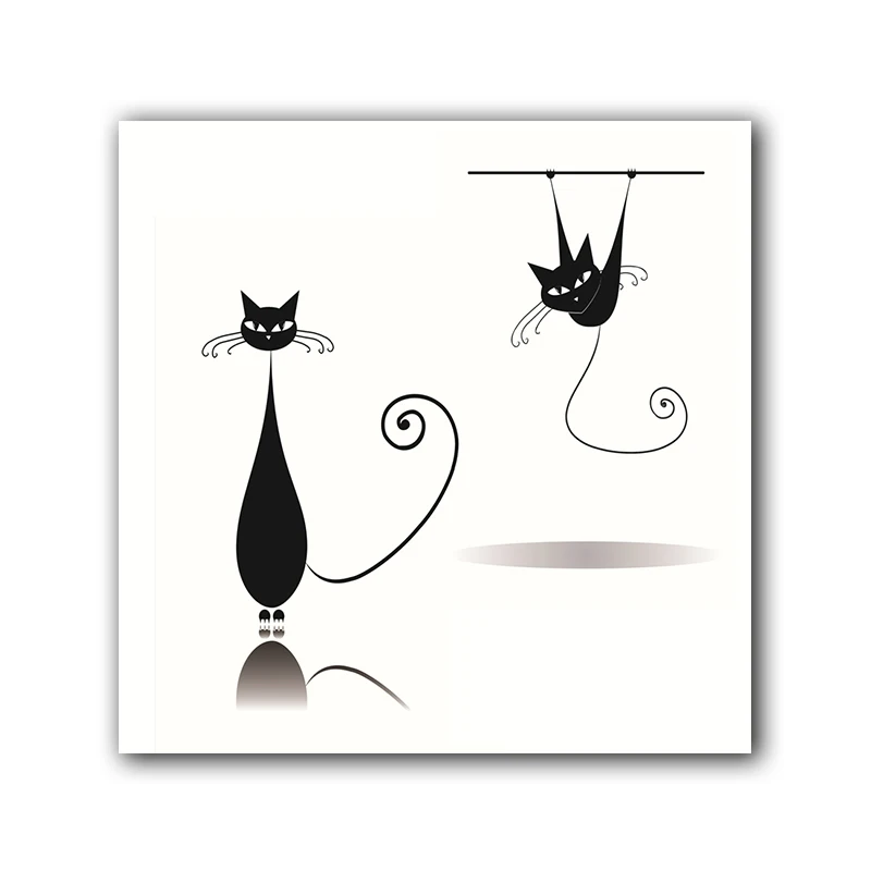 Минималистичная Картина на холсте с изображением милой кошки и головы черного
