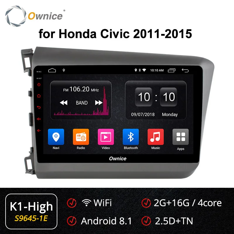 Ownice, Android 9,0, 8 ядер, 4 Гб ОЗУ, 64 Гб ПЗУ, k3, k5, k6, автомобильный Радио плеер, gps для Honda Civic, 2011-, 4G, LTE, SPDIF 360, Pano ram - Цвет: S9645-1 K1-High