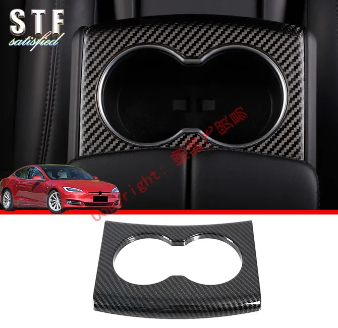 

Carbon Fiber Style Interior Cup Holder Cover Trim For Tesla Model S 2019 2020