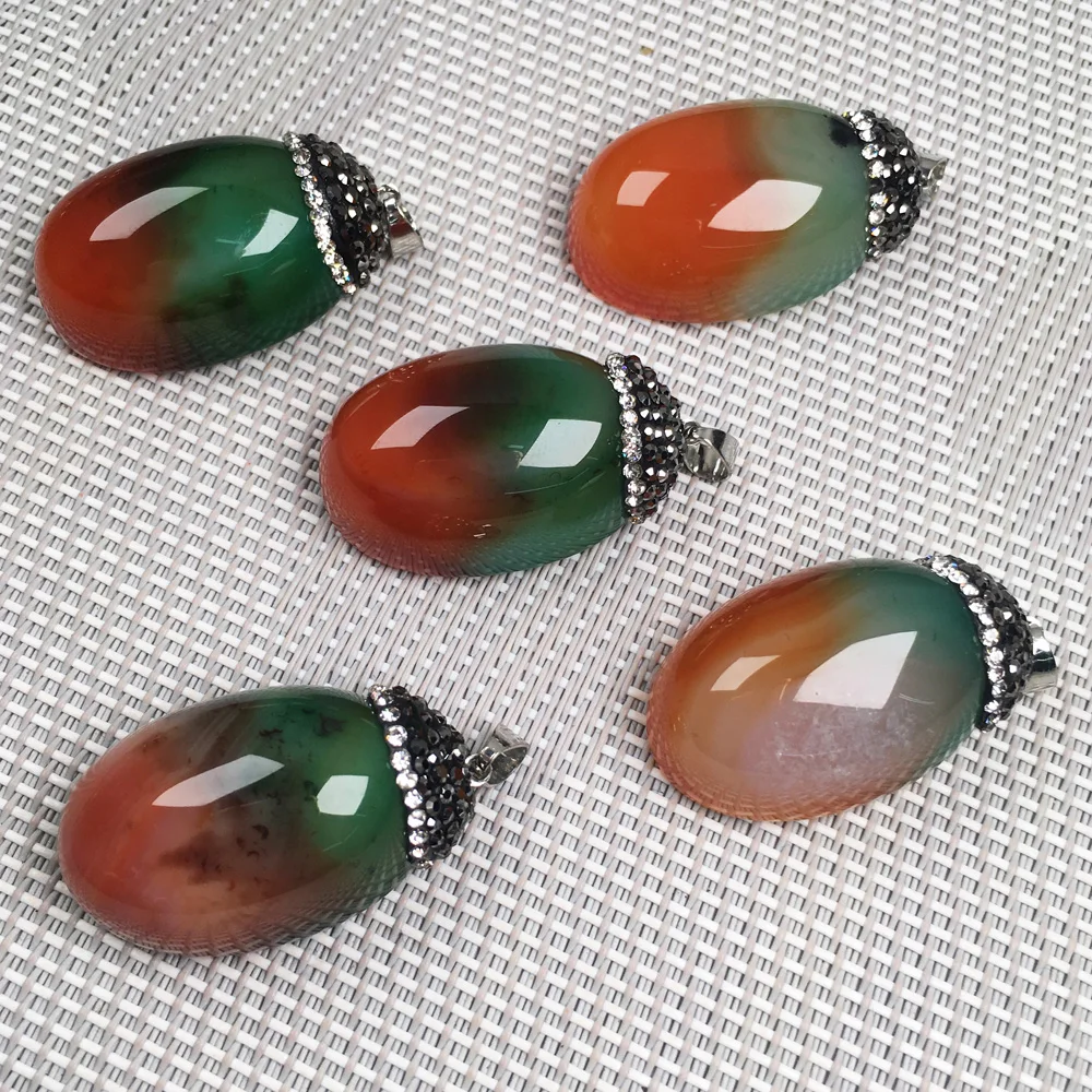 

Jujube-shaped Red Green Agates Pendant Reiki Healing Natural Stone Amulet DIY Jewelry Personality Gift Size 20x30mm