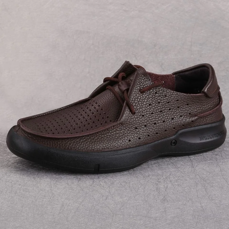 

2020 Summer Men's Genuine Leather Shoes Soft Anti-slip Rubber Loafers Shoes Cutout Man Casual Real Leather Shoes