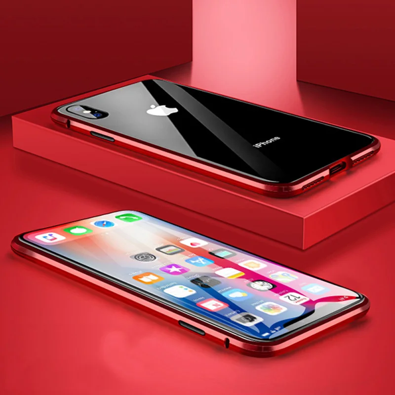 360 магнитный металлический чехол для телефона iphone 7 8 6 Plus Двойное боковое стекло для iphone X XR XS MAX 6 6S plus 9H закаленное стекло чехол