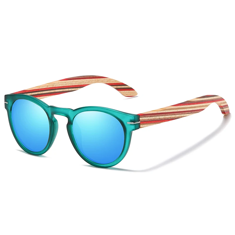 EZREA Brand Designer Polarized Sunglasses Women Plastic Frame With Wood Temples Fashion Oval Sun Glasses Mirror Lens