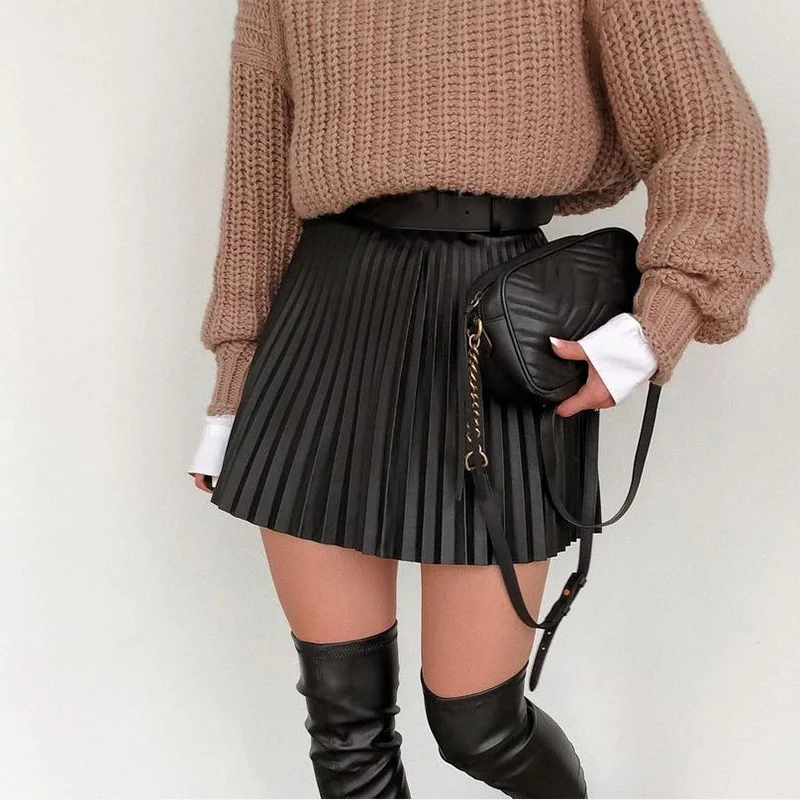 

Pleated Woman Skirts Black Short High Waist Sexy Women Mini Skirt 2021 Pleated Zipper Dresses Solid Color Goth Sexy Mini Dress
