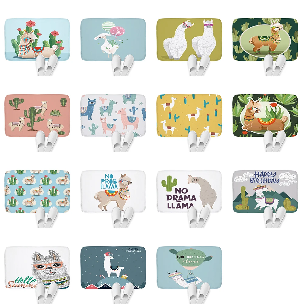 Cartoon LLama Kitchen Rugs Cute Alpaca Carpet The Hallway Carpets Bedroom Rug Doormat Animal Cactus Living Room 40*60Cm | Дом и сад