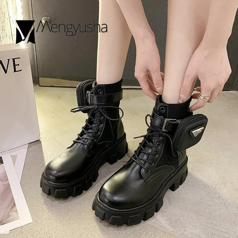 2020 тренд на платформе Сапоги В рыцарском стиле шнуровке Ботильоны Обувь из