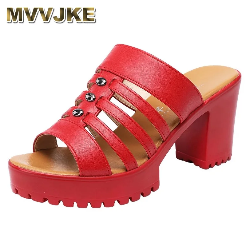 

Женские шлепанцы mvvjkeбольшого размера 32-43 на платформе и блочном каблуке, свадебная обувь, летние шлепанцы с вырезами на высоком каблуке, жен...