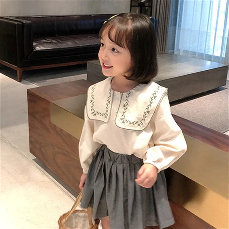 Новинка 2021 весенние блузки с вышивкой для маленьких девочек хлопковые льняные